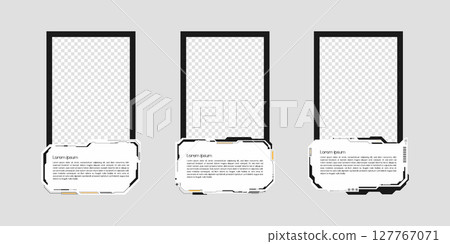 Collection of player frames template. Cyberpunk style. Game card frame mockup template design. 127767071
