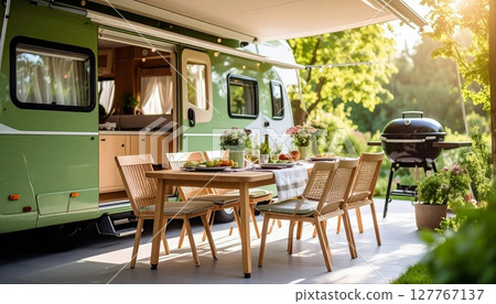 綠色露營車和烤肉套裝 127767137