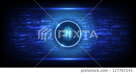 Futuristic digital fingerprint scanner interface 127767241