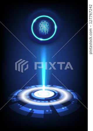 Futuristic digital fingerprint scanner interface 127767242