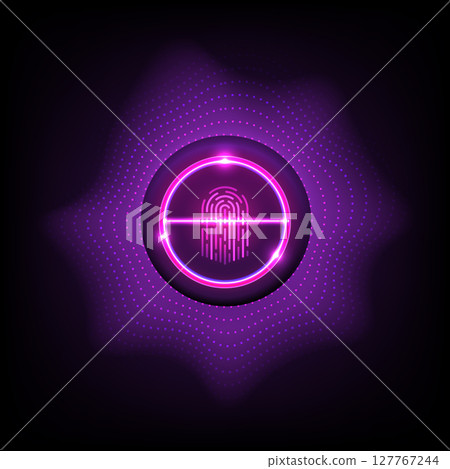 Futuristic digital fingerprint scanner interface 127767244