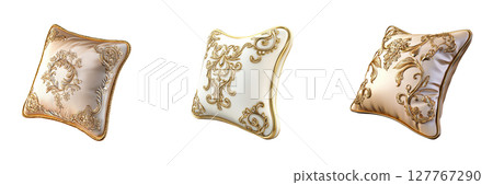 Luxurious Ornate Decorative Pillows Set. Elegant Home Decor And Interior Design Collection Isolated On Transparent Background 127767290