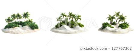 Tropical Island Palm Tree Set. Exotic Beach And Nature Elements Collection Isolated On Transparent Background 127767302