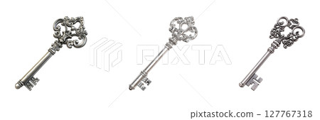 Ornate Vintage Skeleton Keys Set. Antique Design And Collectible Decor Collection Isolated On Transparent Background 127767318
