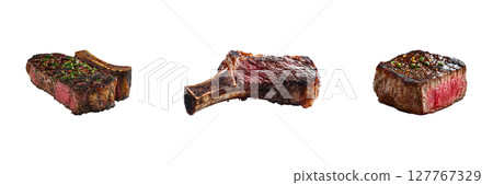Grilled Steak Cuts Set. Gourmet Meat Selection Collection Isolated On Transparent Background 127767329