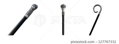 Elegant Walking Canes With Ornate Handles Set. Luxury Mobility Aids Collection Isolated On Transparent Background 127767332