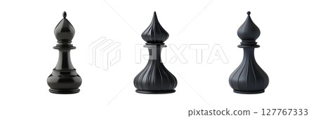 Black Chess Bishop Pieces Set. Strategic Game Elements And Design Collection Isolated On Transparent Background 127767333