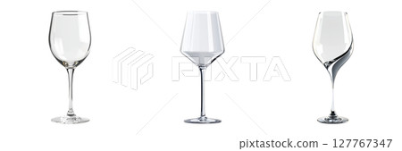 Elegant Crystal Wine Glasses Set. Sophisticated Dining And Beverage Presentation Collection Isolated On Transparent Background 127767347