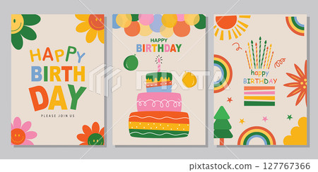 Set of children's birthday greeting cards .Cute animals design.poster,template,greeting cards,Vector illustrations. Set of children's birthday greeting cards .Cute animals design.poster,template,greeting cards,Vector illustrations. 127767366
