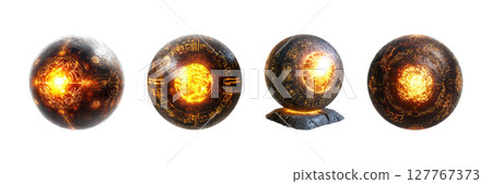 Glowing Mystical Orbs With Ancient Symbols Set. Fantasy And Sci-Fi Elements Collection Isolated On Transparent Background Glowing Mystical Orbs With Ancient Symbols Set. Fantasy And Sci-Fi Elements Collection Isolated On Transparent Background 127767373