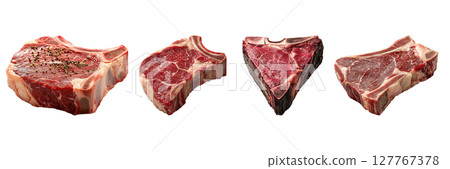 Assorted Raw Steak Cuts Set. Premium Beef Selection For Culinary Excellence Collection Isolated On Transparent Background 127767378