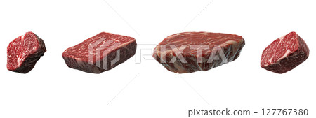 Assorted Cuts Of Raw Marbled Beef Set. Premium Meat Selection For Culinary Excellence Collection Isolated On Transparent Background 127767380