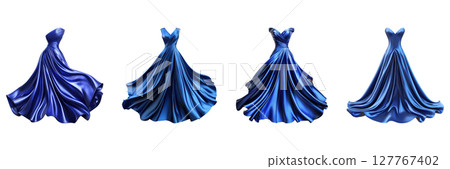 Elegant Blue Evening Gowns Set. Fashion And Formal Wear Collection Isolated On Transparent Background 127767402