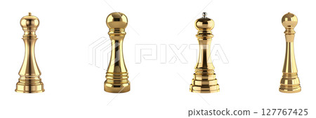 Golden Pepper Mill Collection Set. Luxurious Kitchenware And Culinary Elegance Collection Isolated On Transparent Background 127767425