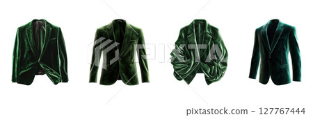 Green Velvet Blazers Collection. Luxurious Fashion And Style Ensemble Isolated On Transparent Background Green Velvet Blazers Collection. Luxurious Fashion And Style Ensemble Isolated On Transparent Background 127767444