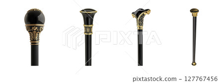 Elegant Walking Cane Handles Set. Luxury And Sophistication Collection Isolated On Transparent Background 127767456