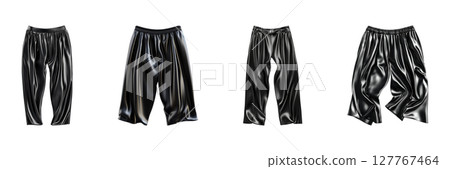 Black Satin Pants Collection Set. Fashionable Apparel And Style Inspiration Collection Isolated On Transparent Background 127767464
