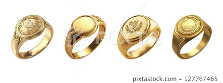 Gold Signet Rings Collection. Elegant Jewelry Design And Craftsmanship Showcase Isolated On Transparent Background 127767465
