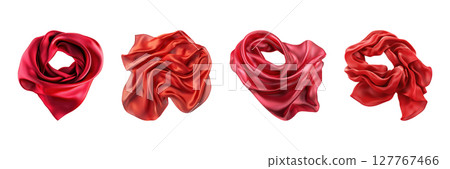 Red Silk Scarves Collection. Elegant Fashion Accessories Set Isolated On Transparent Background 127767466