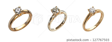 Gold Diamond Engagement Rings Set. Luxury Jewelry And Wedding Symbol Collection Isolated On Transparent Background Gold Diamond Engagement Rings Set. Luxury Jewelry And Wedding Symbol Collection Isolated On Transparent Background 127767503