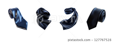 Elegant Black Ties Set. Formal Fashion Accessories Collection Isolated On Transparent Background 127767528