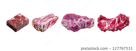 Variety Of Raw Meat Cuts Set. Culinary And Butchery Selection Collection Isolated On Transparent Background 127767531