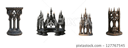 Gothic Architectural Ornament Set. Medieval Design Elements Collection Isolated On Transparent Background Gothic Architectural Ornament Set. Medieval Design Elements Collection Isolated On Transparent Background 127767545