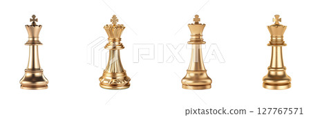 Golden Chess King Pieces Set. Luxury Strategy And Leadership Collection Isolated On Transparent Background 127767571