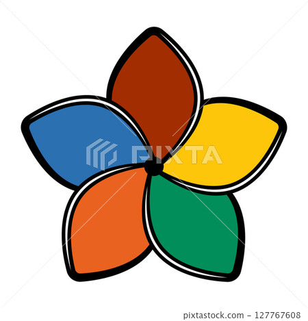 Colorful Five-Petal Abstract Flower Vector Illustration. A vibrant and stylized vector illustration of a five-petal flower with a bold black outline. 127767608
