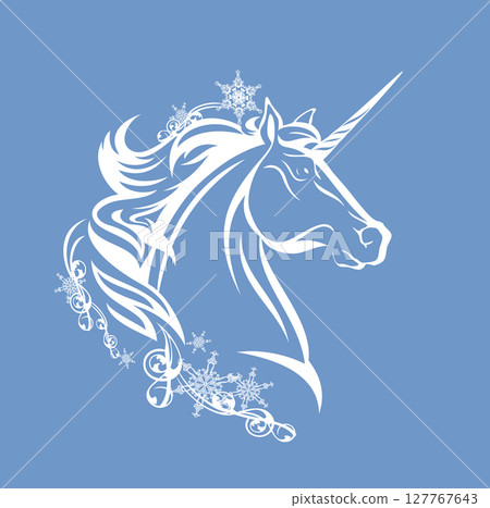 magic unicorn horse and snow decor vector head portrait magic unicorn horse and snow decor vector head portrait 127767643