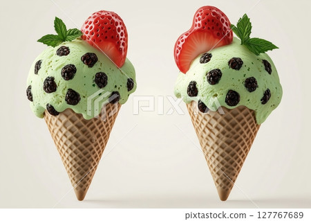 Delicious and presentable ice cream on a bright background. Delicious and presentable ice cream on a bright background. 127767689