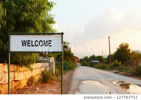 Welcome sign on the road 127767752