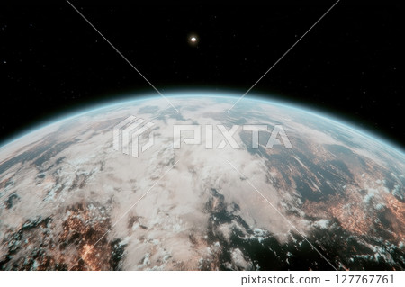 Planet earth and the moon. Satellite view. 127767761