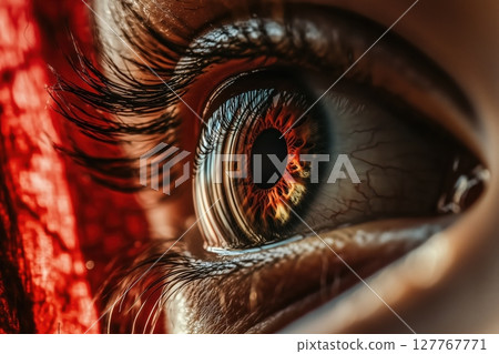 Close-up of a woman's eye. Reflection of the window. 127767771