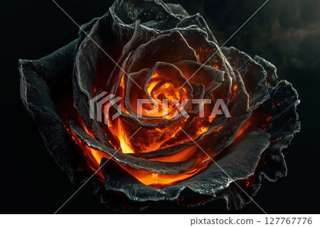 black rose with glowing, fiery orange light radiating from within each petal. black rose with glowing, fiery orange light radiating from within each petal. 127767776