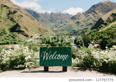 National park Welcome sign on the road 127767779