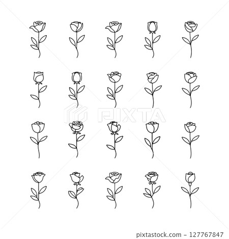 Lined Bloom Collection. A consistent floral grid of outlined blooms with soft, flowing details suited for elegant design applications. Lined Bloom Collection. A consistent floral grid of outlined blooms with soft, flowing details suited for elegant design applications. 127767847