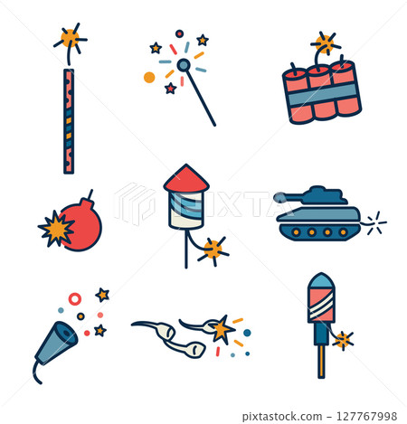 Fireworks and Independence Day with Icon Set Fireworks and Independence Day with Icon Set 127767998