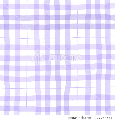 Purple Plaid Gingham Madras Check Hand Drawn Background Pattern Overlay 127768354