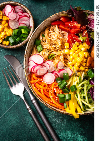 Vegan healthy poke bowl with tofu 127768380