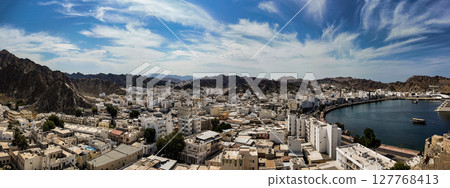 Panoramic View of Muttrah Bay and Cityscape, Muscat 127768413