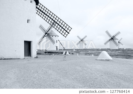 some wind mills in Castilla La Mancha Spain 127768414