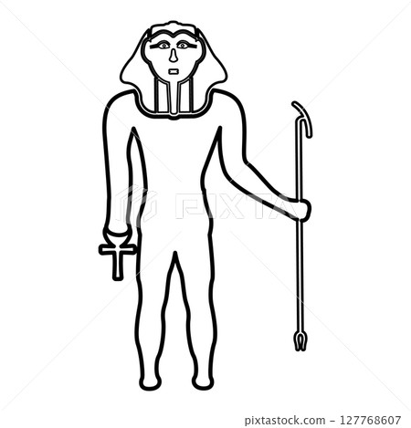 Pharaoh Egypt Tutankhamen King Tut contour outline line icon black color vector illustration image thin flat style 127768607