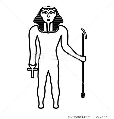 Egypt pharaoh Tutankhamen King Tut contour outline line icon black color vector illustration image thin flat style 127768608