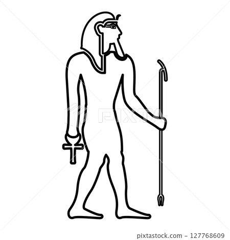 Pharaoh Egypt Tutankhamen King Tut contour outline line icon black color vector illustration image thin flat style 127768609
