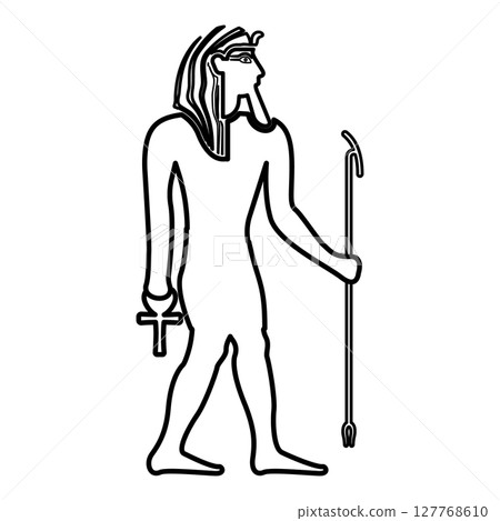 Egypt pharaoh Tutankhamen King Tut contour outline line icon black color vector illustration image thin flat style 127768610