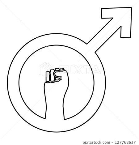 Anti feminism male symbol sign raised fist contour outline line icon black color vector illustration image thin flat style Anti feminism male symbol sign raised fist contour outline line icon black color vector illustration image thin flat style 127768637