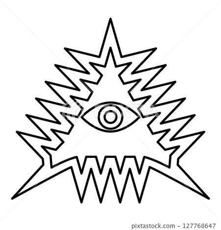 Mason symbol occult emblem of masonic Illuminati triangle all seeing eye of vision providence sacred sign in pyramid in triangle secret concept contour outline line icon black color vector 127768647