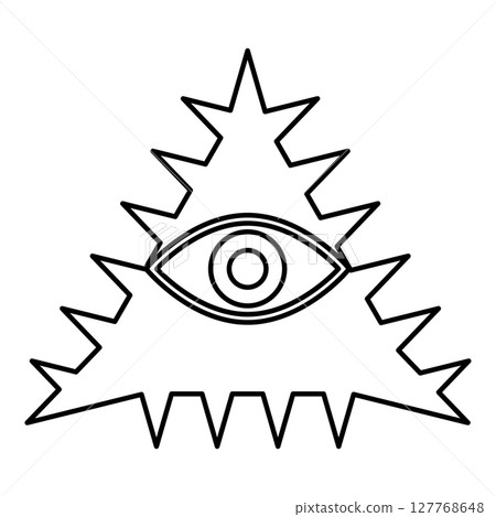 Mason symbol occult emblem of masonic Illuminati triangle all seeing eye of vision providence sacred sign in pyramid in triangle secret concept contour outline line icon black color vector 127768648