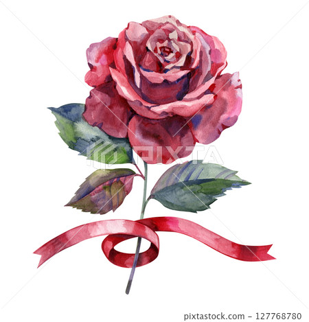 Watercolor red rose illustration. Hand draw roses flowers. Vintage style hand drawn art. Watercolor red rose illustration. Hand draw roses flowers. Vintage style hand drawn art. 127768780